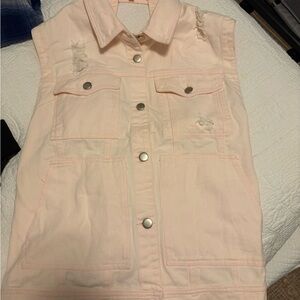 Women's Pink Sleeveless Denim Vest